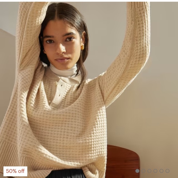 Everlane Belgium Waffle Henley Sweater ReCashmere Rust Red Sold Out Sz S - Picture 9 of 13